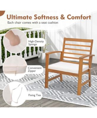 3 Piece Outdoor Furniture Set Acacia Wood Conversation Set w/ Cushions