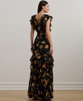 Lauren Ralph Lauren ★【ドレス】Floral Ruffle Georgette Gown Lauren Ralph Lauren Women's Floral Ruffle-Trim Georgette