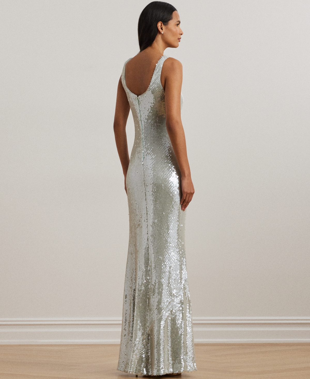 Ralph Lauren Women's Sequined Sleeveless Gown In Aqua Pearl