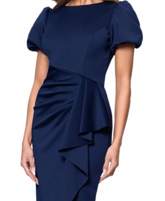 Petite Short-Sleeve Boat-Neck Scuba Draped Dress