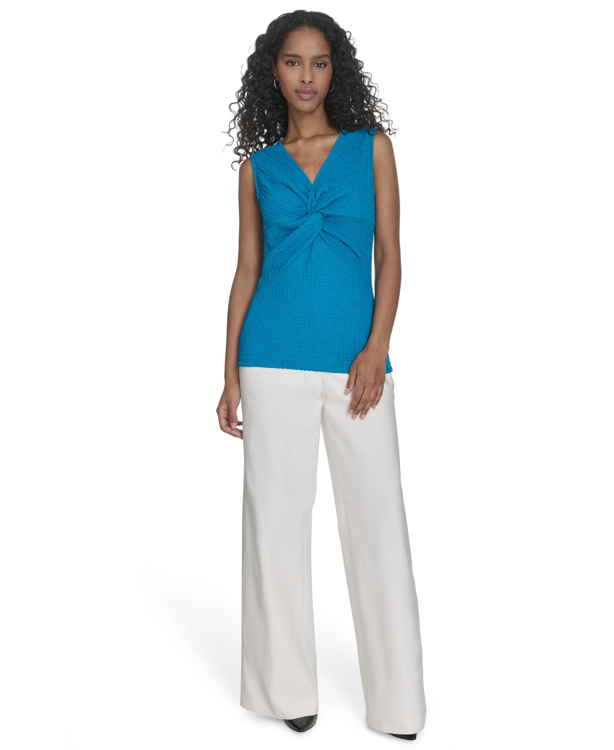 Shop Calvin Klein Women's Textured Twist-front Blouse In Corsica