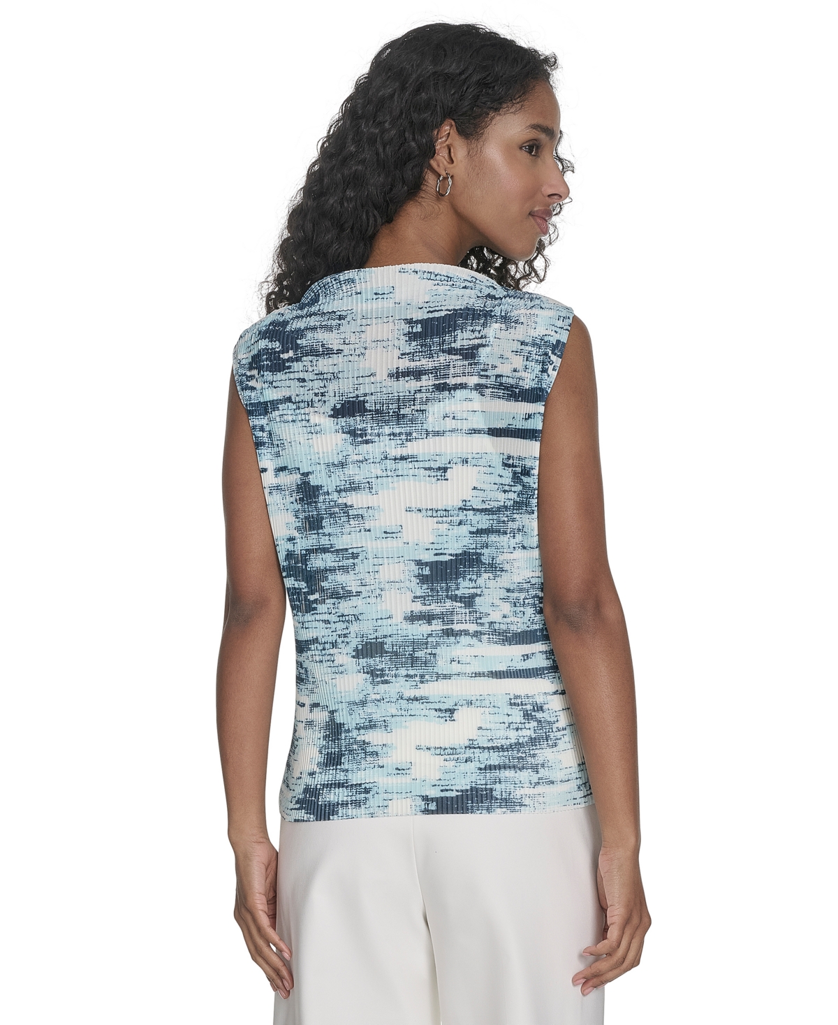 Shop Calvin Klein Women's Printed Mesh Sleeveless Blouse In Positano Multi