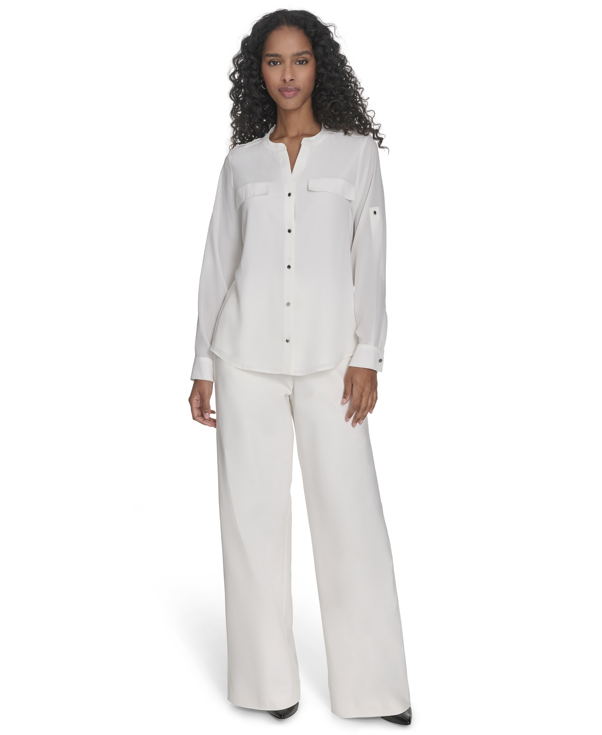 Calvin Klein Women's Roll-tab Blouse In Cream
