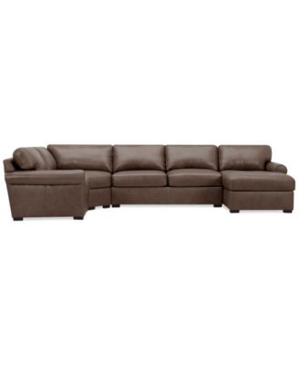 Radley Roll Arm 152" 4-Pc. Leather Wedge Corner Chaise Sectional, Exclusively at Macy's