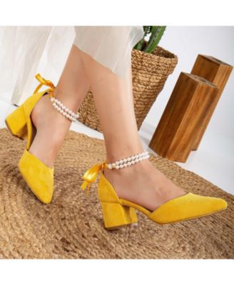 Miranda Low Block Heels with Pearls