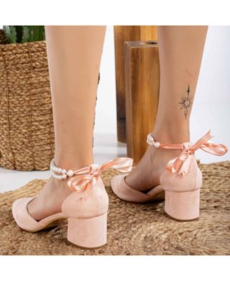 Miranda Low Block Heels with Pearls