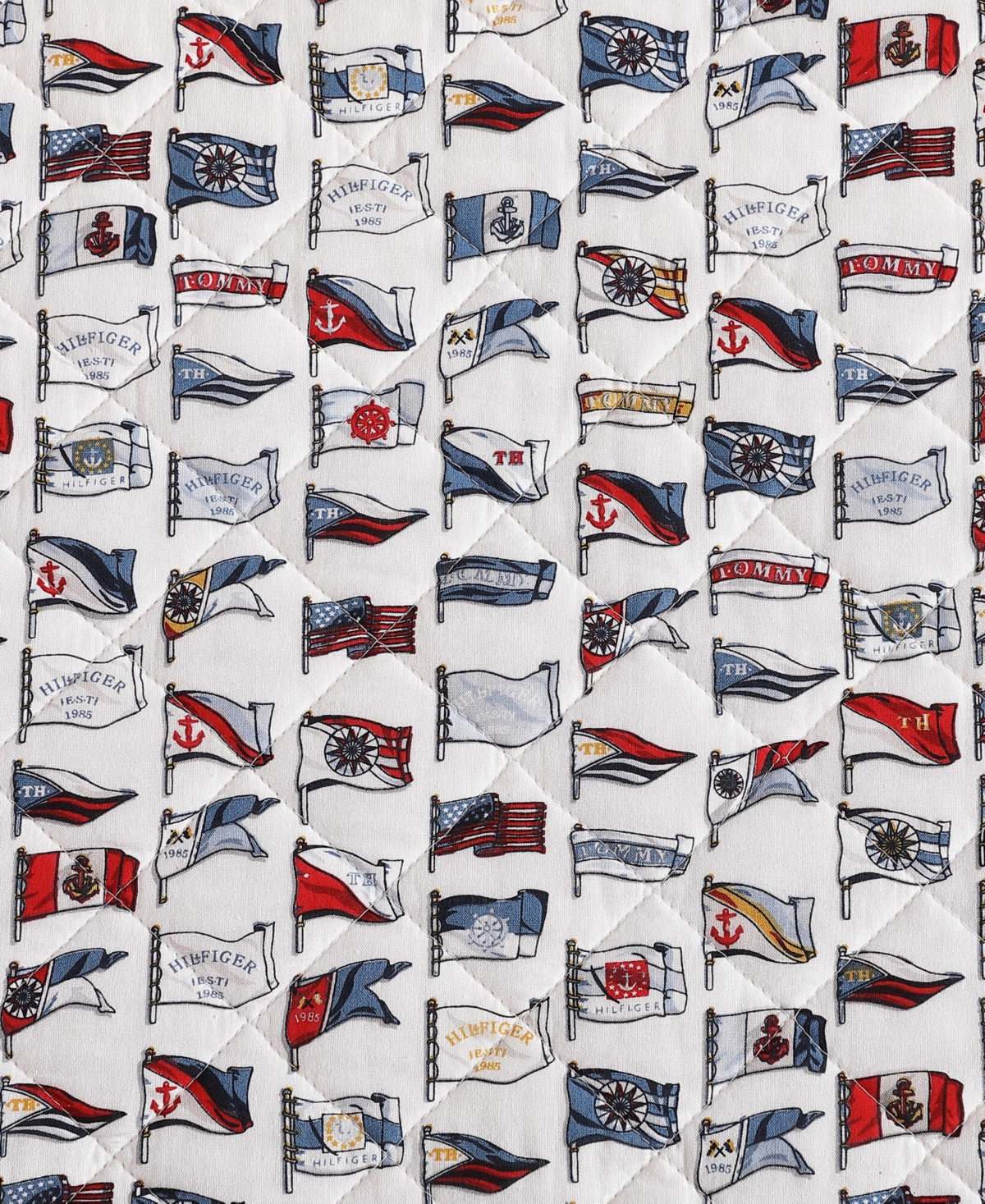 Tommy Hilfiger 136 Thread Count Boating Flags Cotton Reversible Quilt Set In White,pale Blue,red
