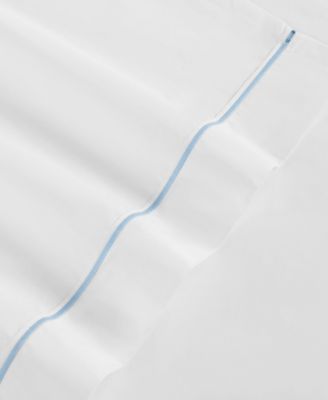 Solid 200-Thread Count Hem Stripe Cotton Percale 4-Pc. Sheet Set, Queen