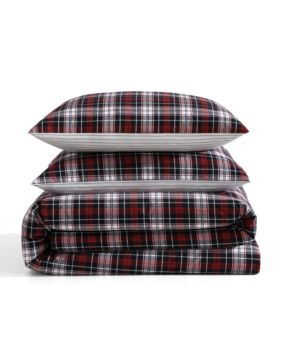 Tommy Hilfiger Essential Tartan Cotton Comforter Set In White,red,navy Blue