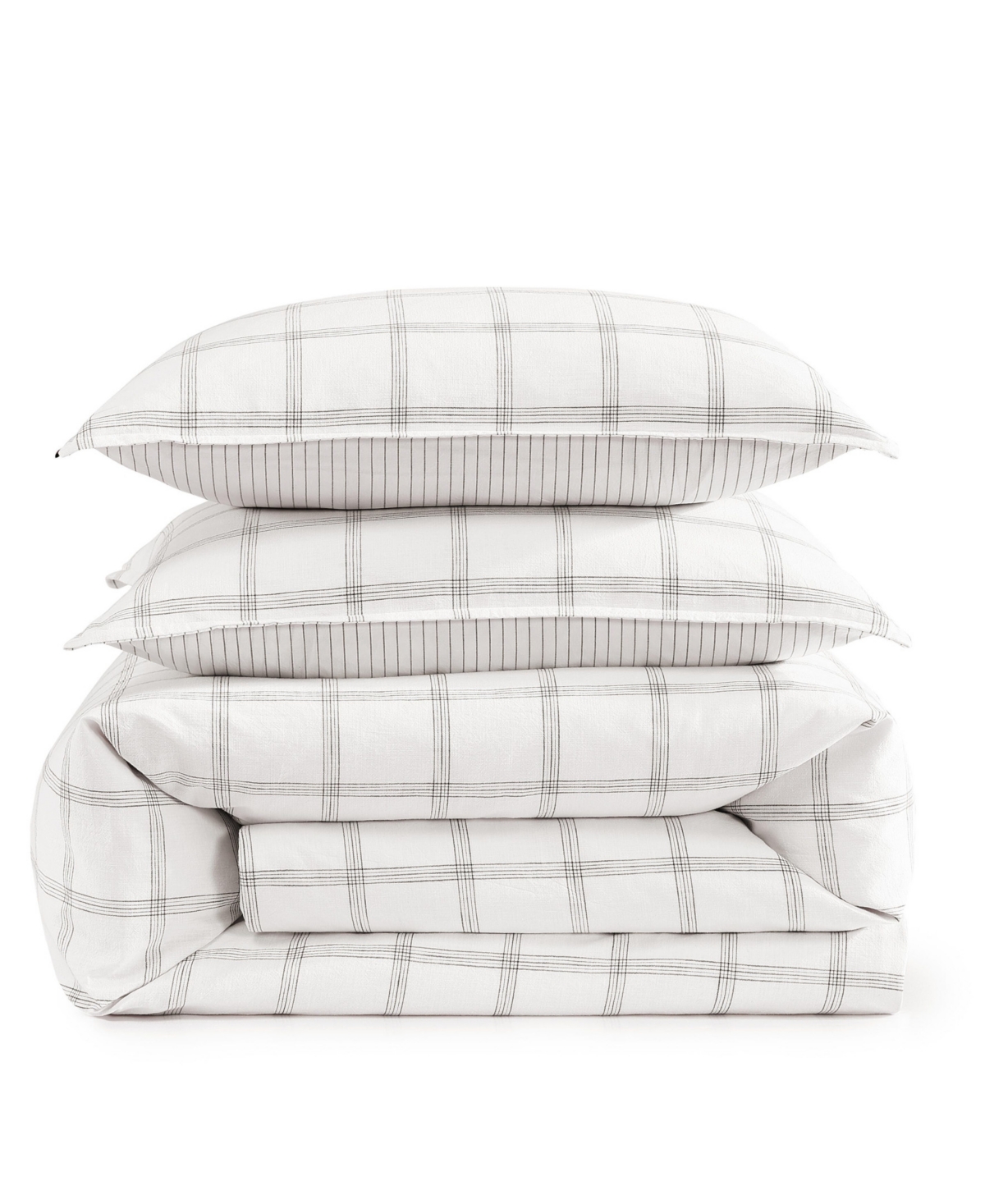 Tommy Hilfiger 200 Thread Count Glasgow Windowpane Cotton Percale Sheet Set In White,dark Blue