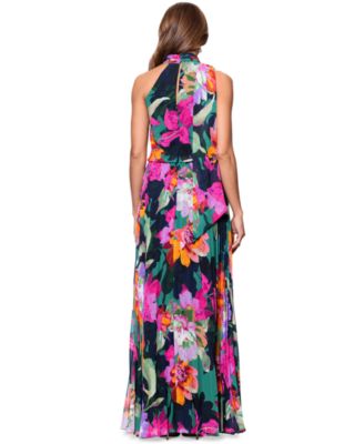 Women's Pleated Floral Chiffon Scarf Dress