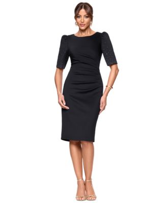 XSCAPE - Women's Boat-Neck Rhinestone-Trim-Sleeve Dress