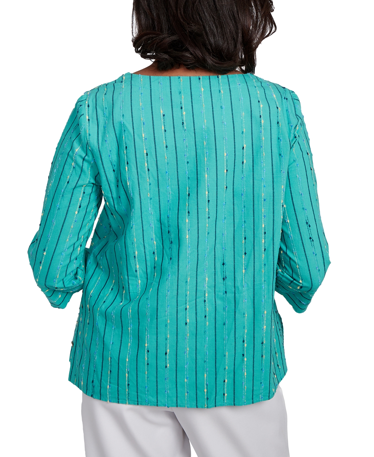 Alfred Dunner Plus Size Nantucket Spliced Jacquard Texture Crew Neck Top In Jade
