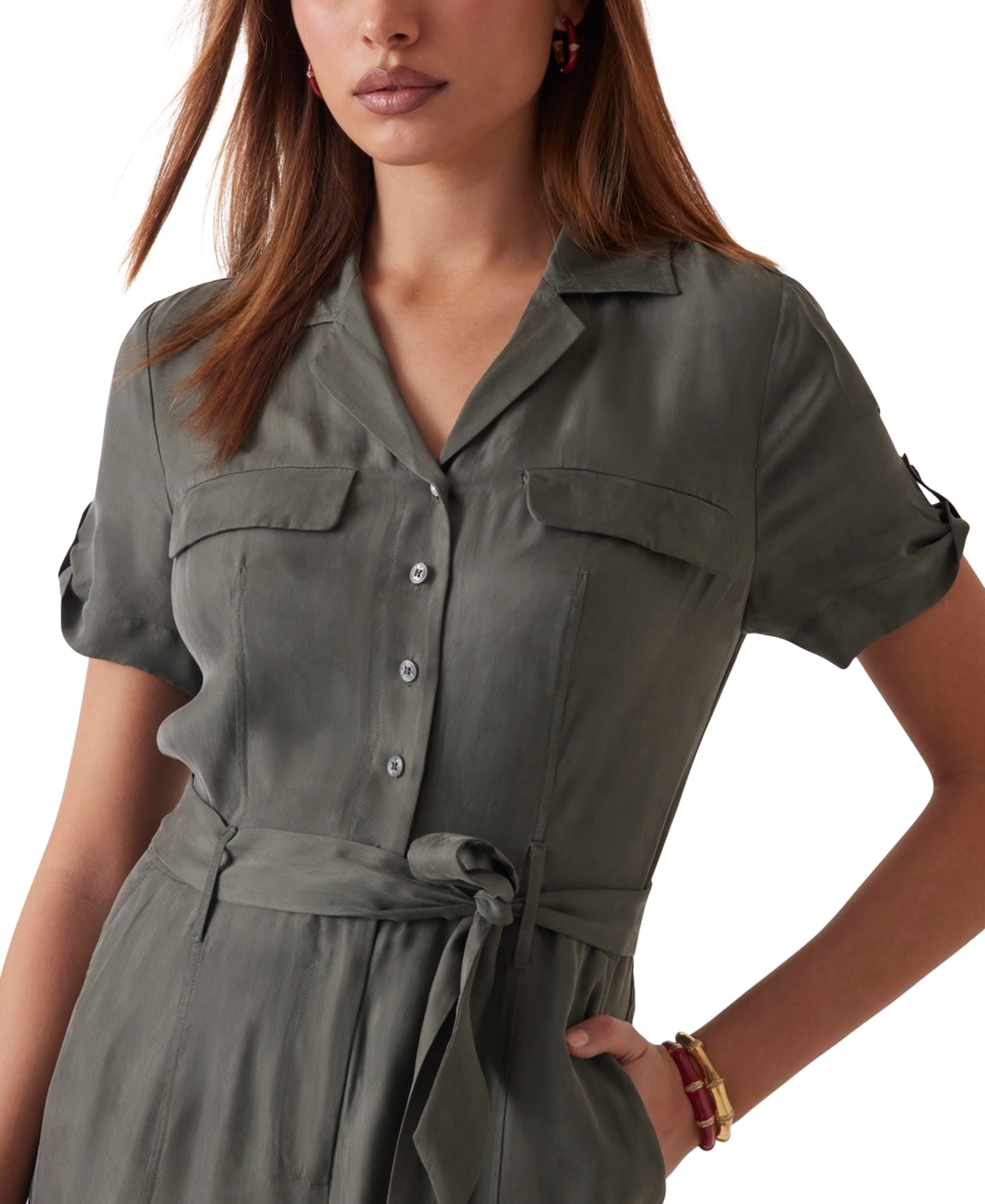 Guess Nalini Tie Waist Jumpsuit In Green Plant