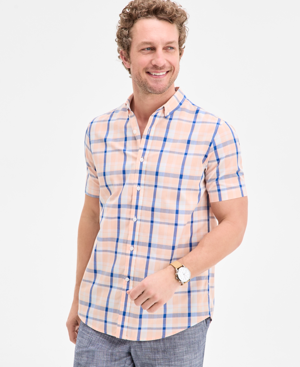 Club Room Men's Hall Short Sleeved Plaid Button-down Shirt, Exclusively At Macy's