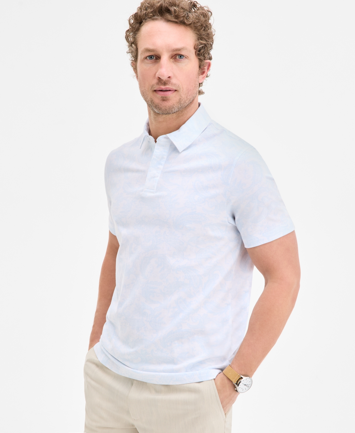 Men's Camden Regular-Fit Paisley Polo Shirt, Exclusively at Macy's - Bright Whi