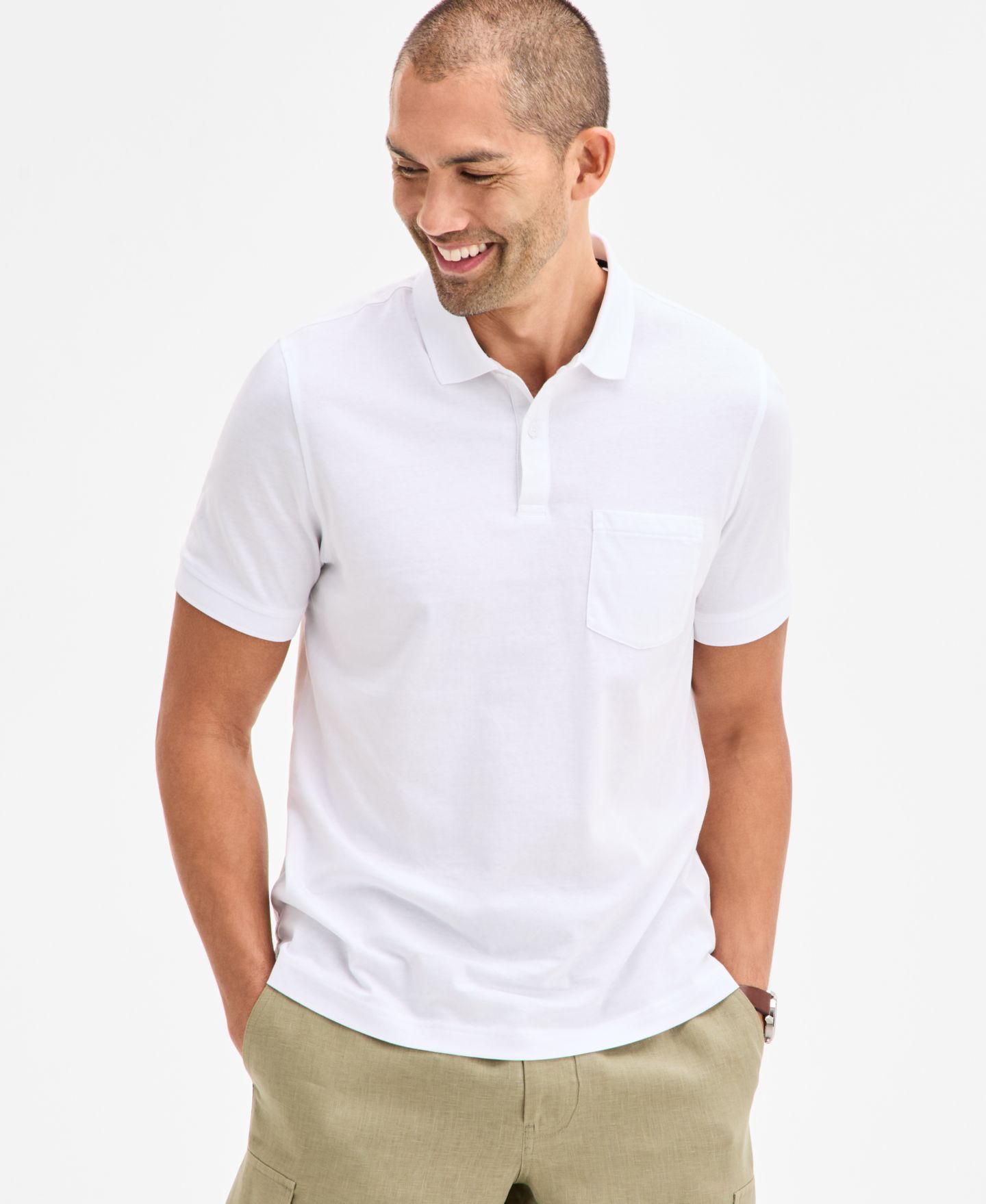 Мужское поло Club Room Solid Jersey Polo with Pocket, цвет: Яркий белый — фото 1