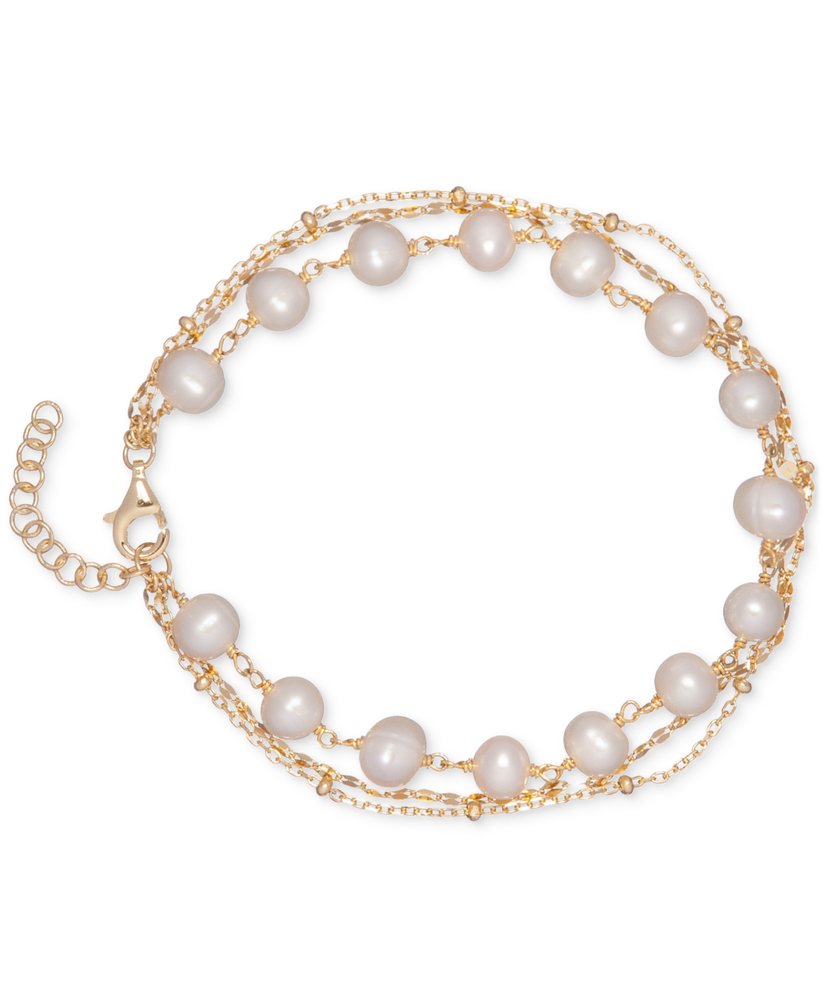 Macy's Cultured Freshwater Pearl (6mm) Triple-strand Bracelet In 18k Gold-plated Sterling Silver