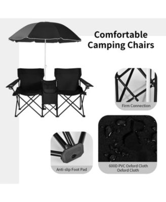 Portable Folding Picnic Double Chair With Umbrella