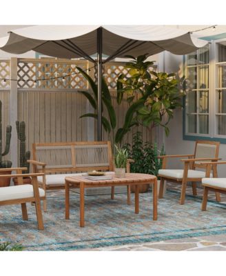 Natural Solid Wood 40-Inch Long Rounded Rectangle Outdoor Coffee Table