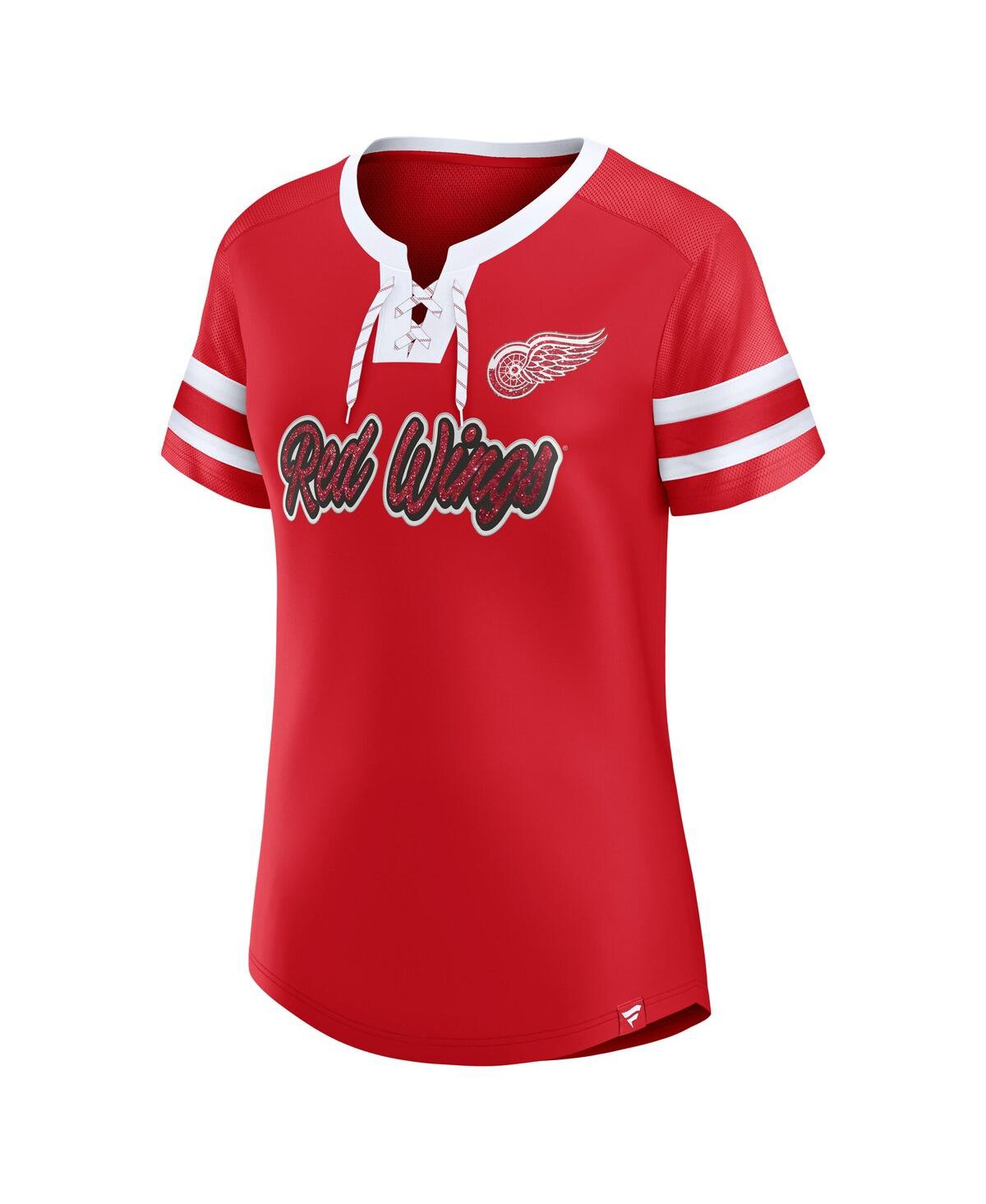 Fanatics Women's Red Detroit Red Wings Iconic Athena Lace-up T-shirt In Red