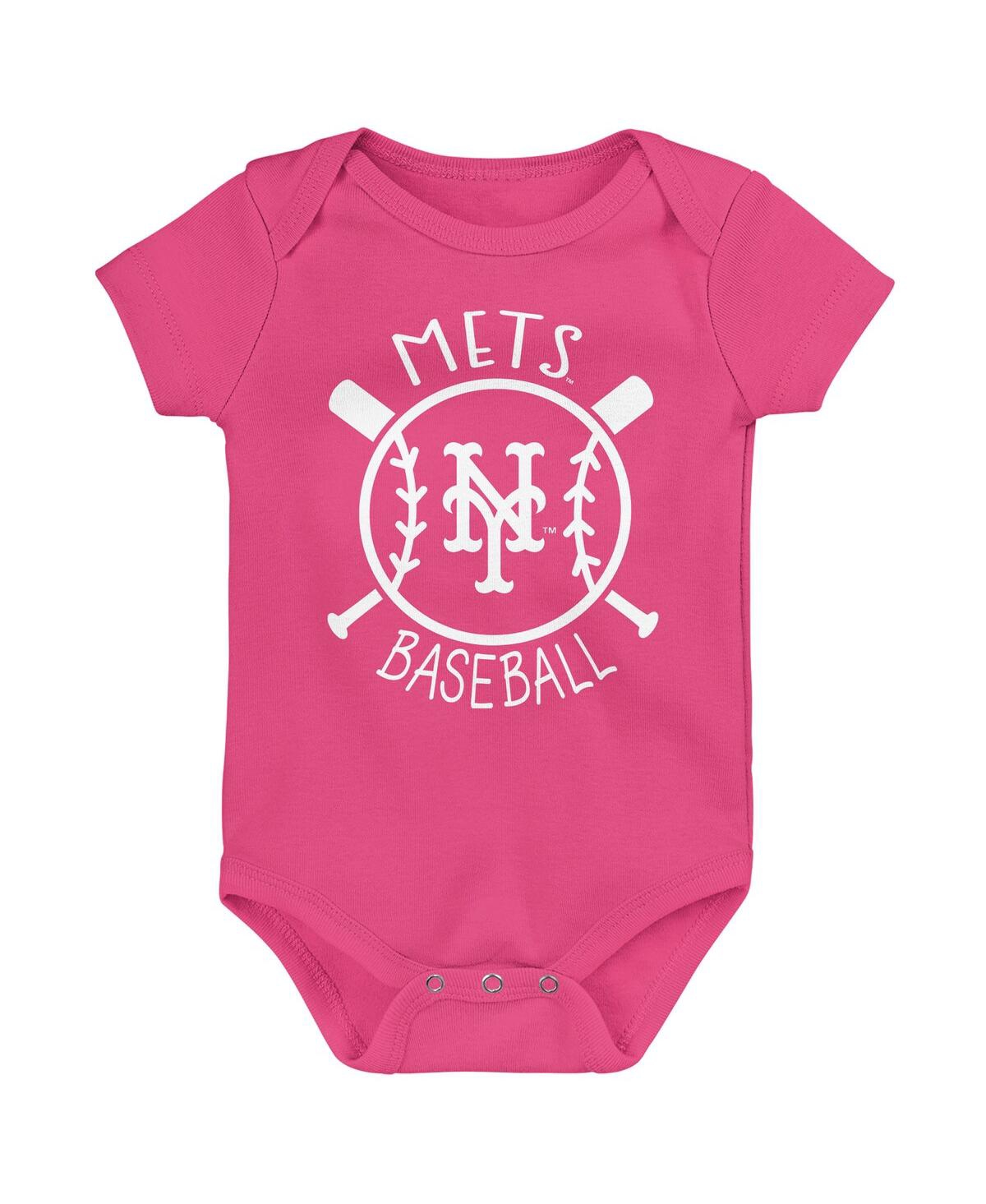 Outerstuff Baby Boys And Girls Blue New York Mets Slide Home Bodysuit, Set Of 3 In Multi