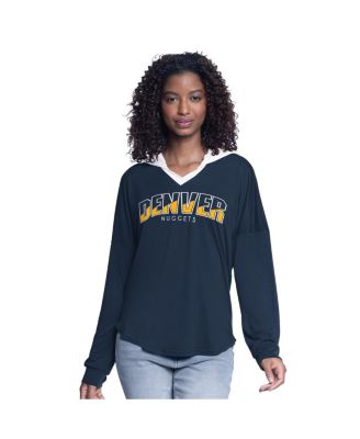 G-III 4Her by Carl Banks - Women's Navy Denver Nuggets Bench Player Oversized Long Sleeve Hooded Top