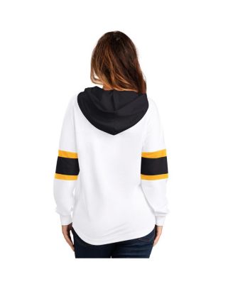 Women's White Boston Bruins Goal Zone Long Sleeve Lace-Up Hoodie T-Shirt