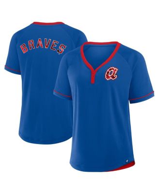 Fanatics - Women's Royal Atlanta Braves Cooperstown Collection League Diva Raglan V-Neck T-Shirt