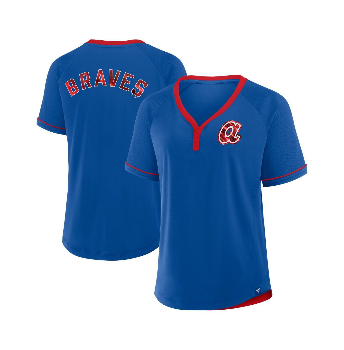 Женская футболка Fanatics Royal Atlanta Braves Cooperstown Collection League Diva Raglan V-Neck — фото 1