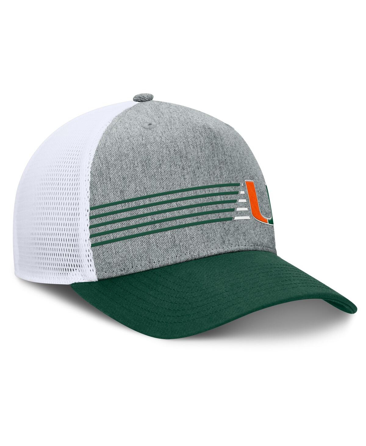 Fanatics Men's Heather Gray/green Miami Hurricanes Profile Trucker Adjustable Hat In Heather Gray,green