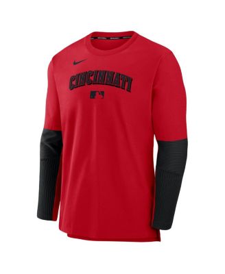 Men's Red/Black Cincinnati Reds Authentic Collection Lightweight Player Tri-Blend Performance Pullover Sweatshirt