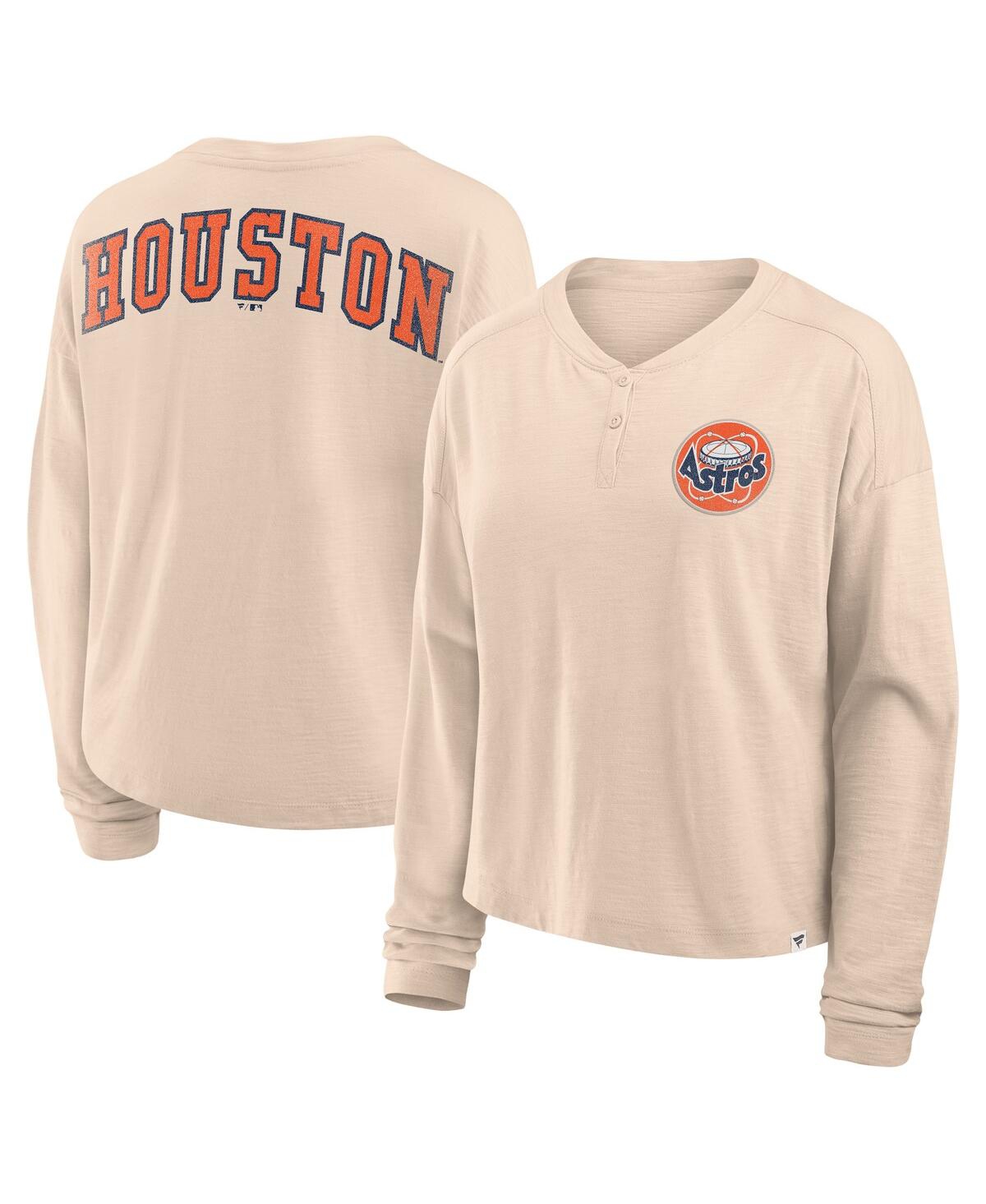 Fanatics Women's Tan Houston Astros Oversized Stadium Slub Henley T-Shirt - Tan