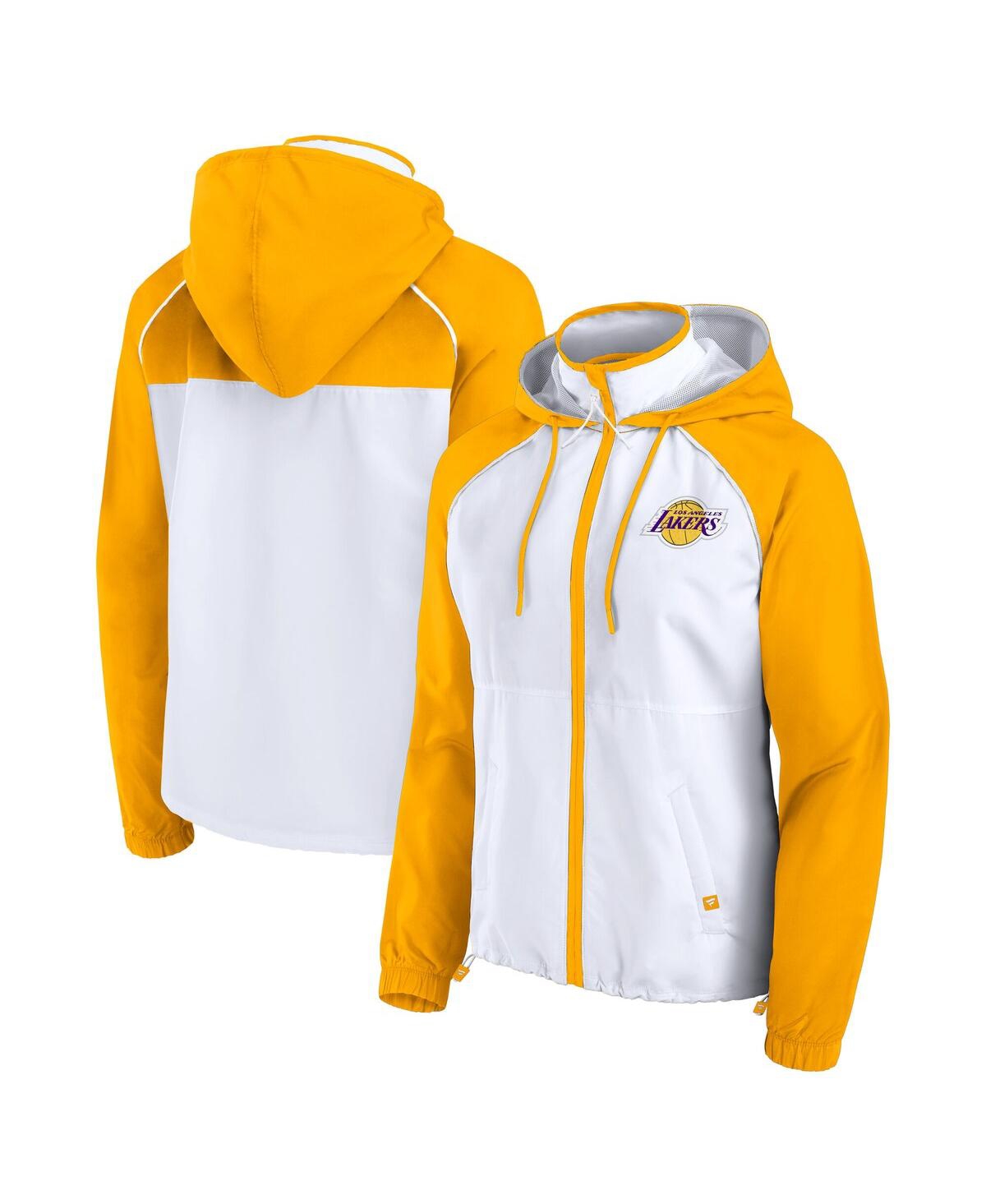 Women's White/Gold Los Angeles Lakers Anorak Raglan Full-Zip Hoodie Jacket - White, Gold