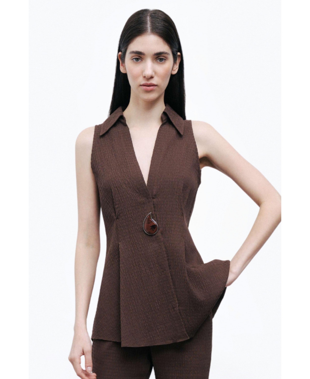 Women's Accessory Detailed Blouse - Dark brown
