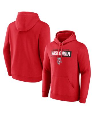 Fanatics - Men's  Red Wisconsin Badgers Iconic Fleece Down The Field Pullover Hoodie