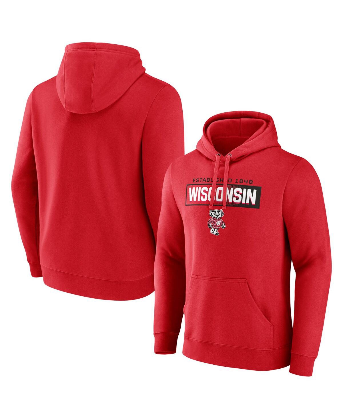 Fanatics Men's Red Wisconsin Badgers Iconic Fleece Down The Field Pullover Hoodie In Red