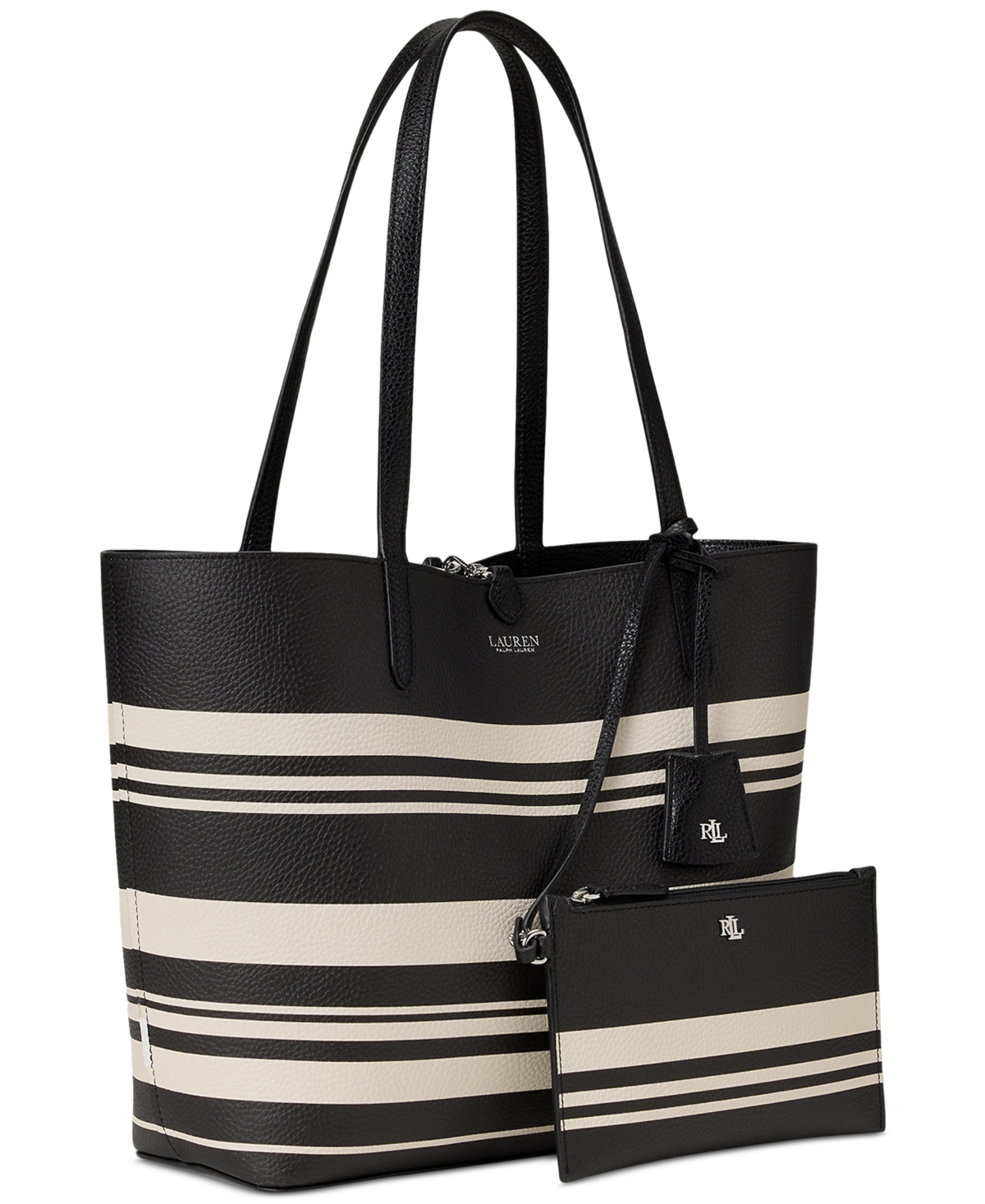 Ralph Lauren Large Reversible Tote Bag In Black,malecon Stripe