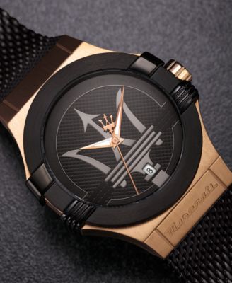 Men's Date Black Metal Band Watch, 42mm