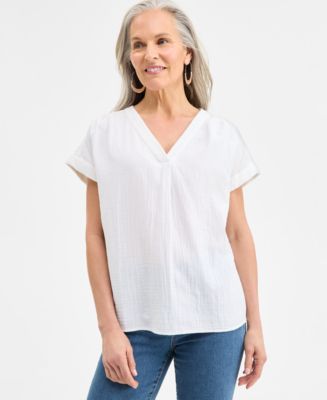 売れ筋商品|||ジェイエムコレクション カットソー トップス レディース Women's Embellished Cotton Gauze Top, Exclusively at Macy's Stonewall Jm Collection Women's Embellished Cotton Gauze Top