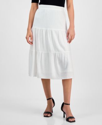 Petite Textured Three-Tiered Pull-On Midi Skirt