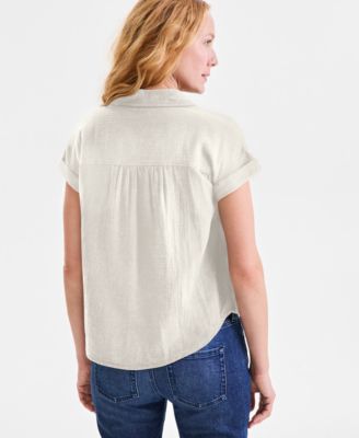 Women's Cotton Gauze Short-Sleeve Button Up Shirt, Created for Macy's