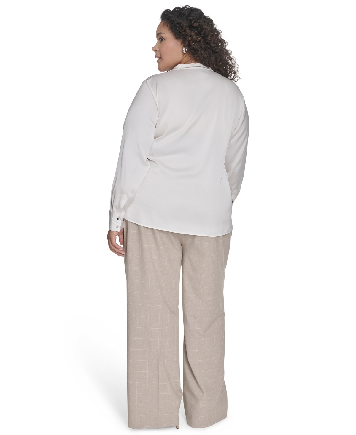 CALVIN KLEIN PLUS SIZE SOLID CHARMEUSE SPLIT-NECK BLOUSE 