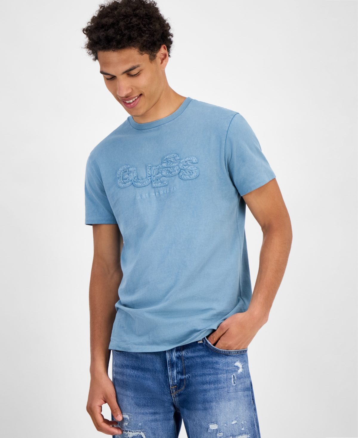 Men's Cotton Embroidered-Logo Crewneck T-Shirt - Honest Blue Multi