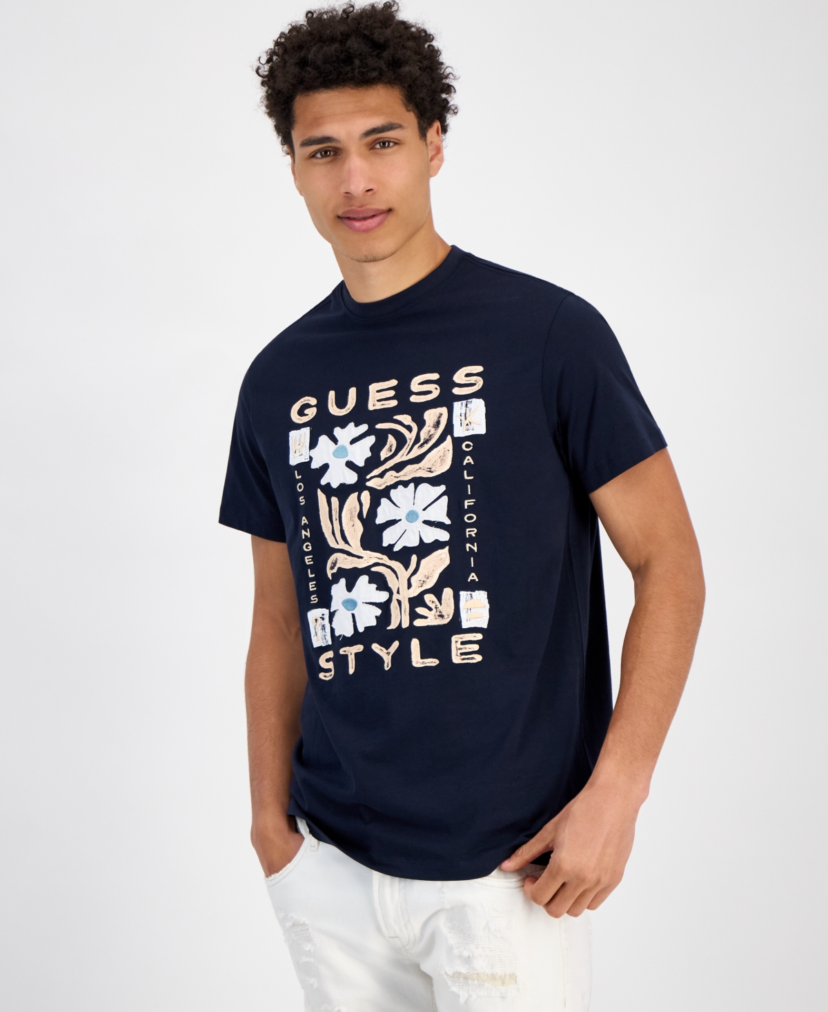 Men's Guess Style Logo Graphic T-Shirt - Smart Blue