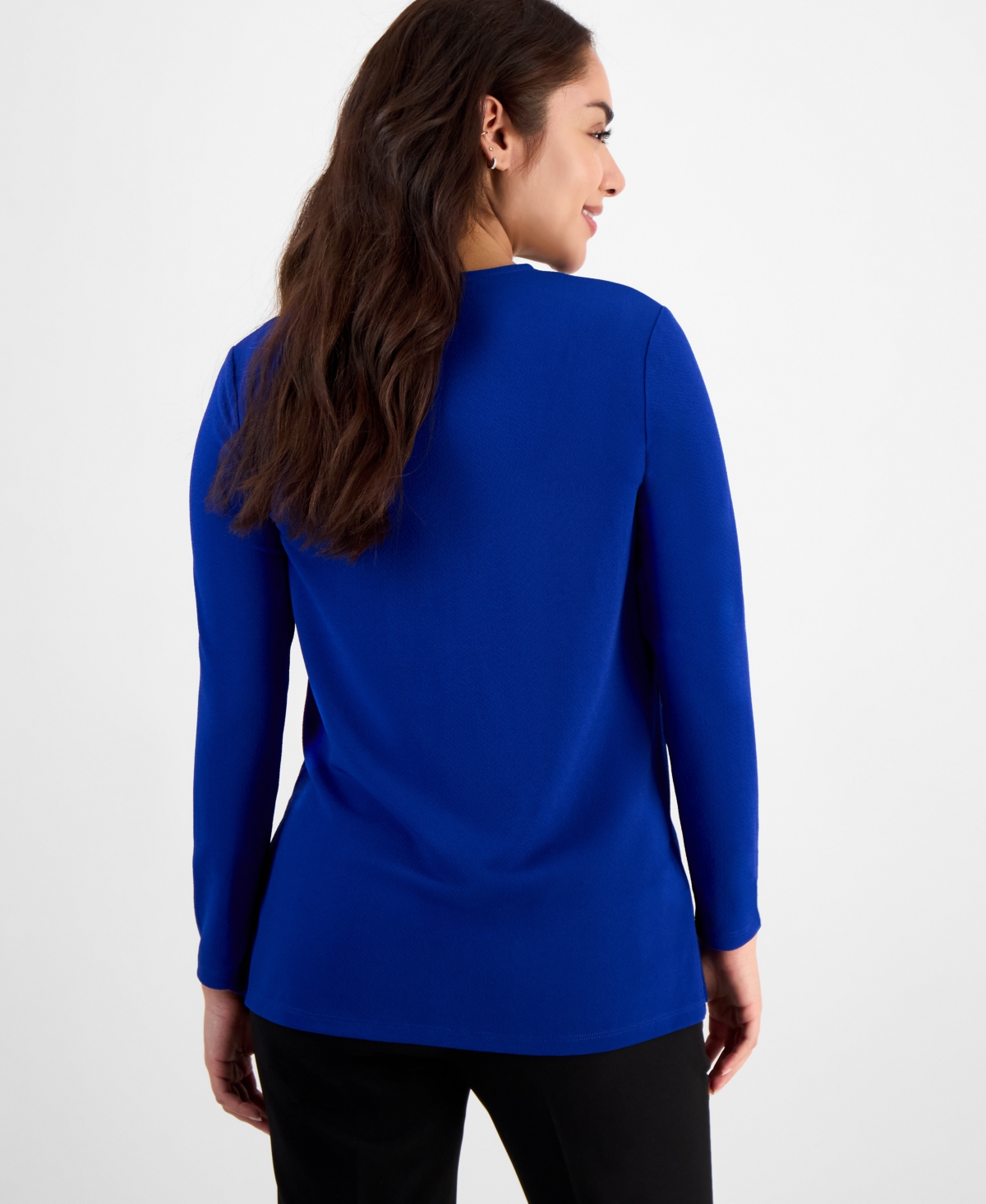Anne Klein Petite Long-sleeve Buckle-closure Cardigan In Santorini Blue