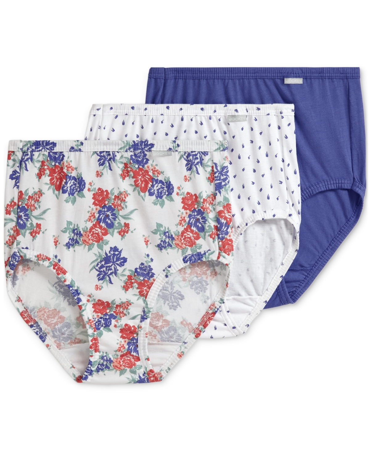 Jockey Elance French Cut 3 Pack Underwear 1485 1487, Extended Sizes In Future Dusk,brush Dot Grape-print,floral