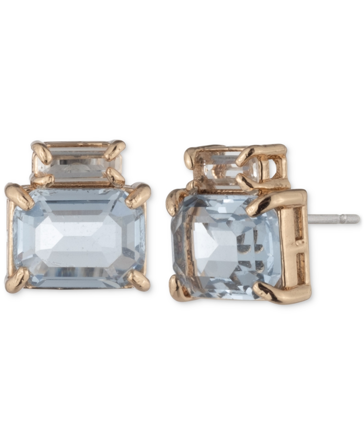 Gold-Tone Stacked Stone Stud Earrings - Turq/aqua