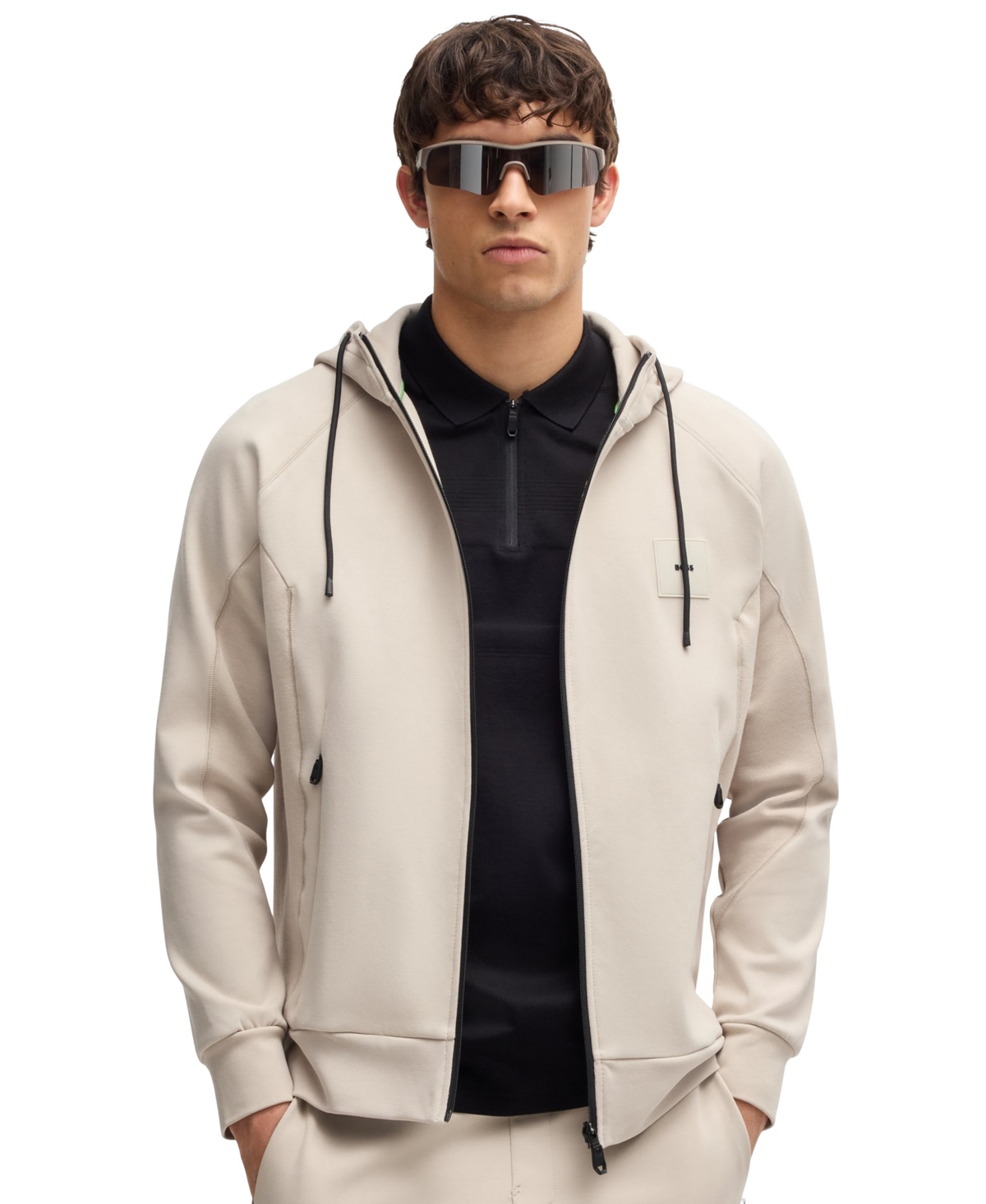 Boss by Hugo Boss Men's Cotton-Blend Zip-Up Hoodie - Open Beige