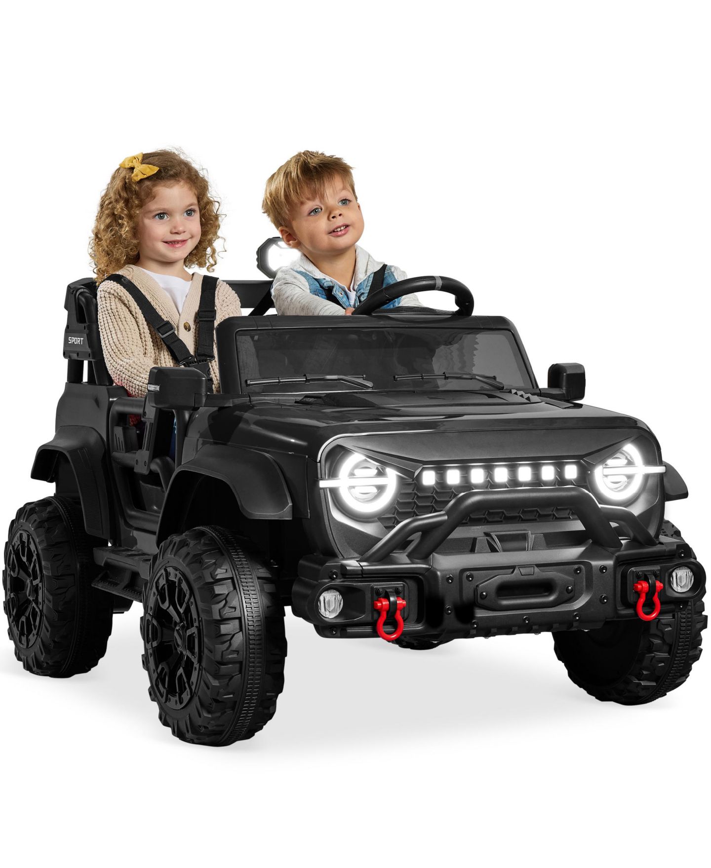 Детская игрушка Best Choice Products Kids 24V 2-Seater Electric Ride-On Car Truck w/ Parent Control, Bluetooth, LED Lights, цвет: Чёрный — фото 1